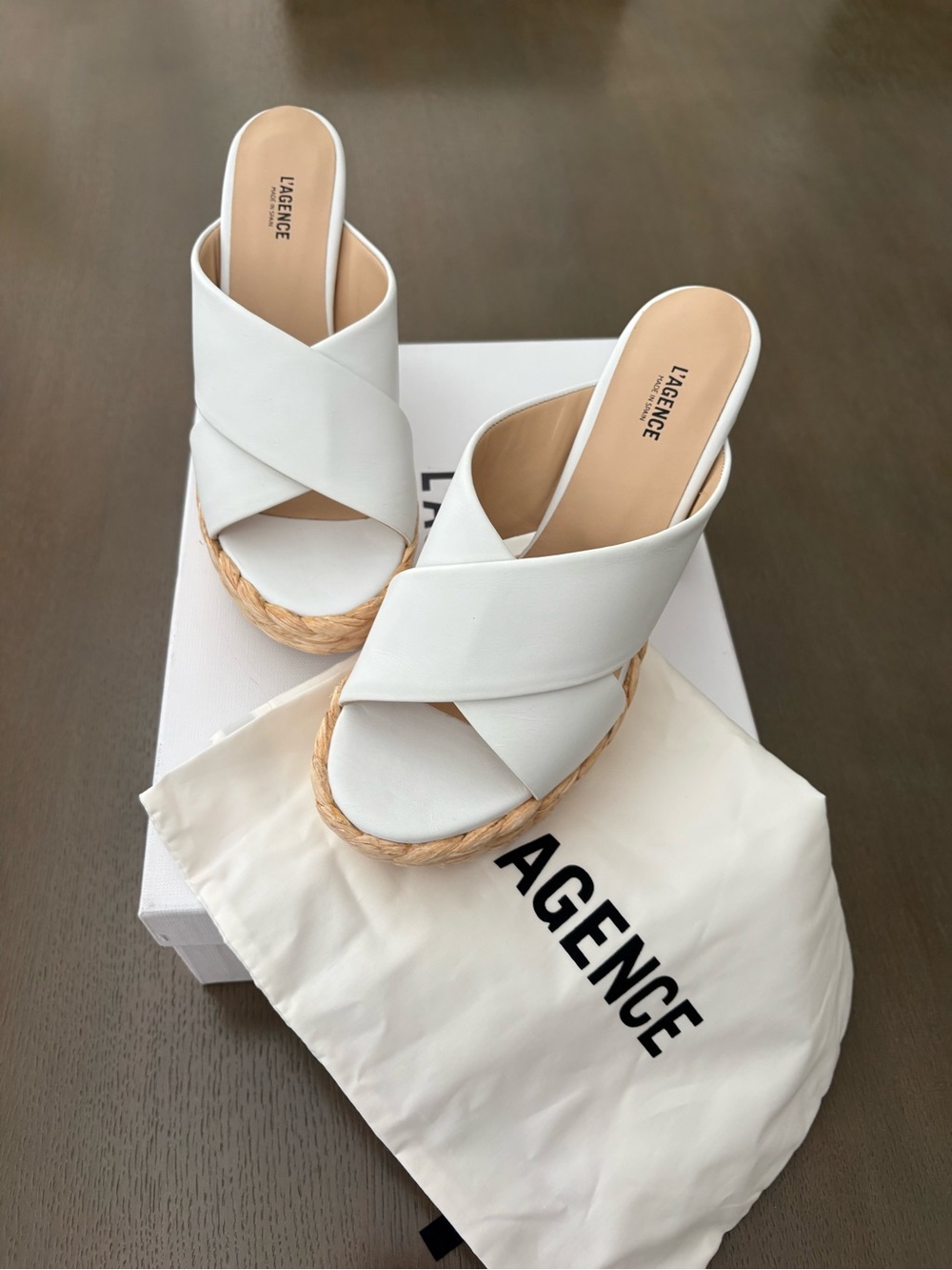 L’AGENCE LUCCA NWT White leather Platform Espadrille Wedge Sandals - size 7-37